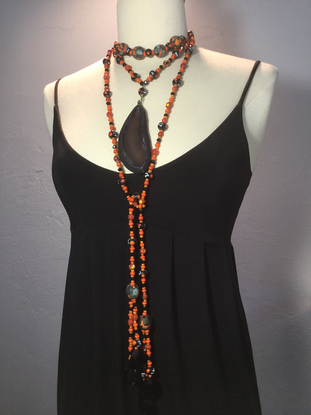 orange/ black agate lariat